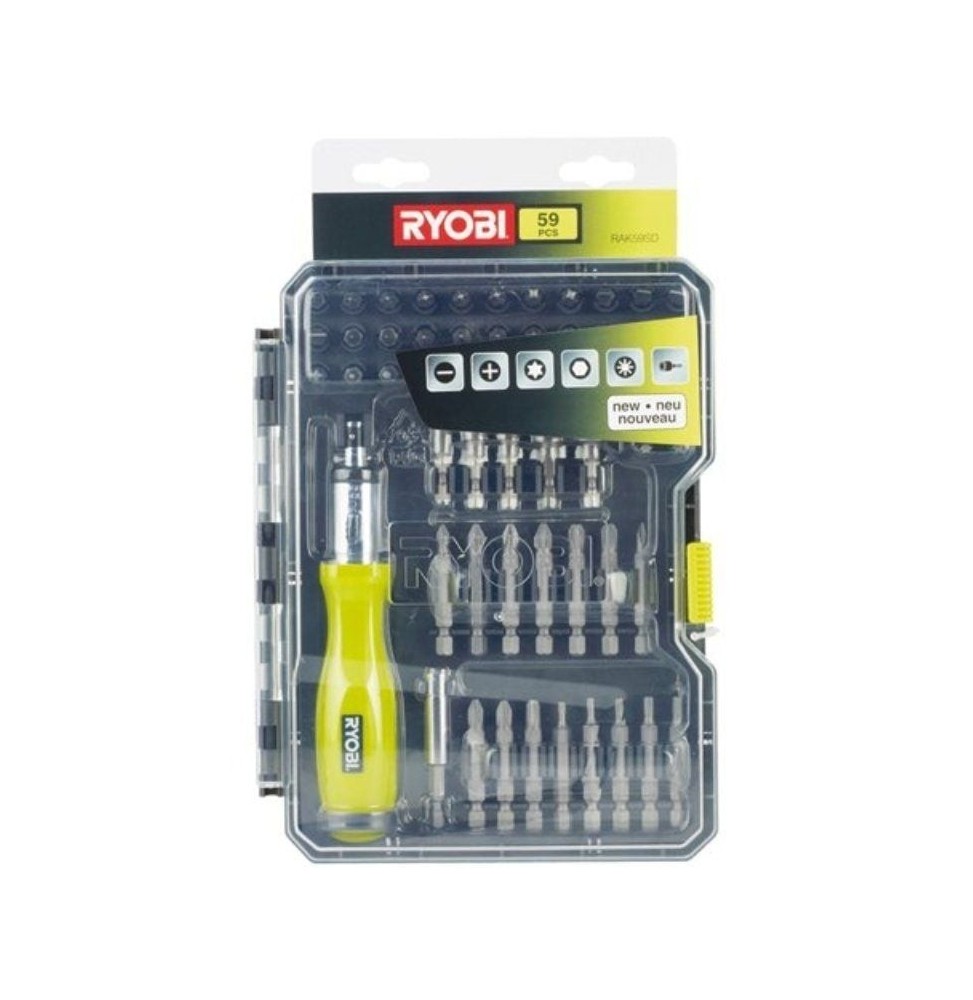 estuche de 59 puntas para atornillar ryobi rak59sd incluye destornillador