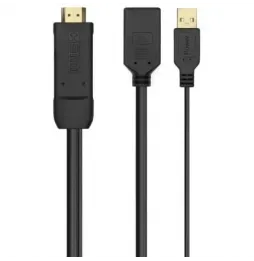 Cable Conversor 4K Aisens A122-0642 | HDMI Macho - DisplayPort Hembra - USB Macho | Hasta 10W | 2250Mbps | 10cm + 10cm | Negro
