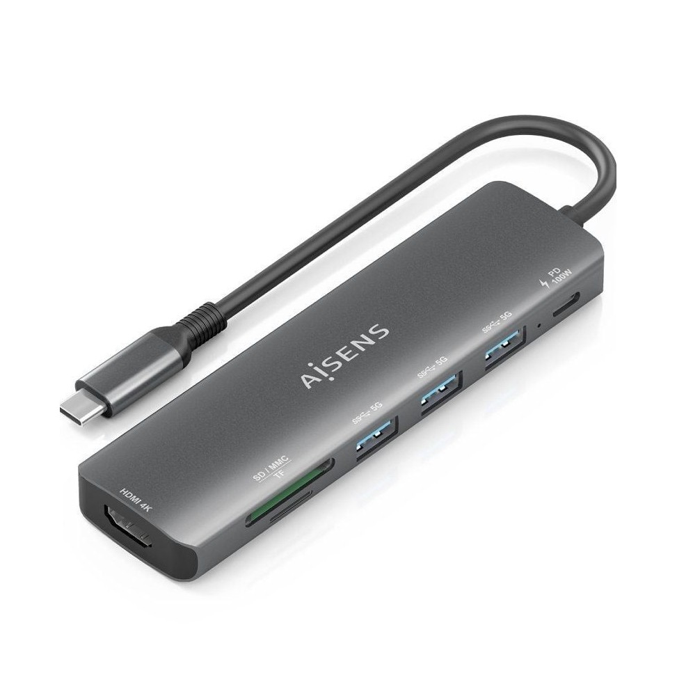 docking usb tipoc aisens asuc7p025gr 1xhdmi 3xusb 1xusb tipoc pd 1xlector tarjetas gris