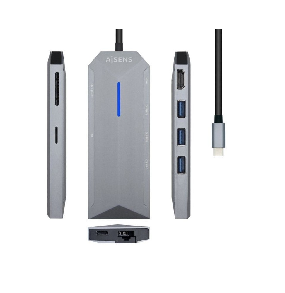docking usb tipoc aisens asuc8p004gr 1xhdmi 3xusb 1xrj45 1xlector tarjetas 1xusb tipoc pd gris