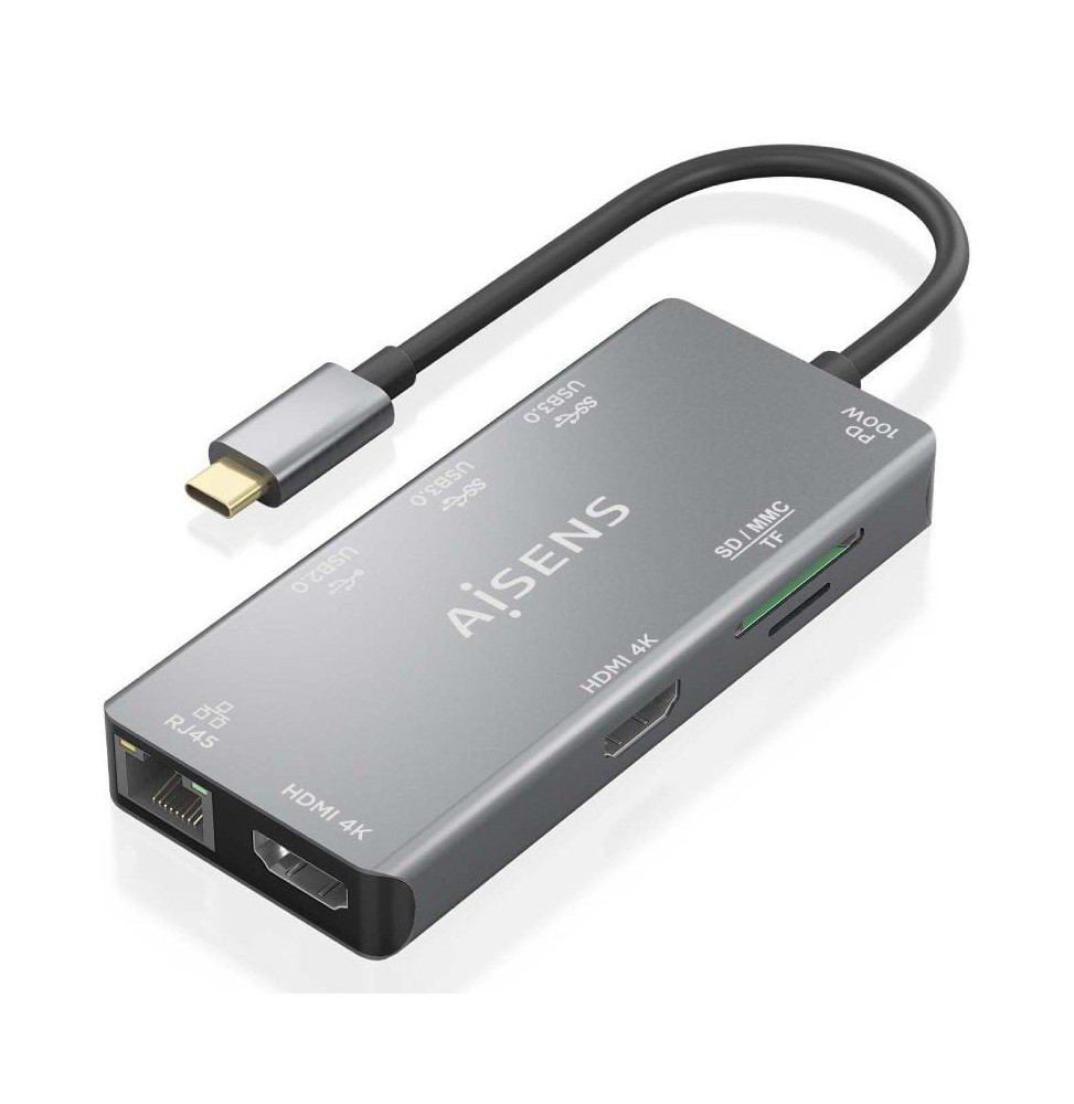 docking usb tipoc aisens asuc9p018gr 2xhdmi 3xusb 1xrj45 1xlector tarjetas 1xusb tipoc pd gris