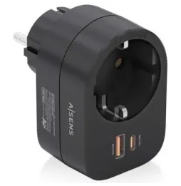 Enchufe Aisens ASPS-1A1C07-BK | 1 Toma de Corriente | 1 USB Tipo-C PD | 1 USB | Negro