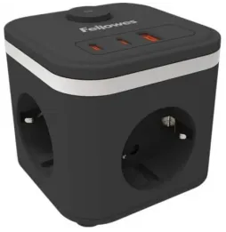 Regleta con Interruptor Fellowes | 3 Tomas de corriente | 1 USB - 2 USB Tipo-C | Cable 2m | Negra