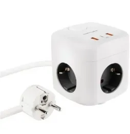 Regleta Nanocable 10.37.0011 | 3 Tomas de corriente | 2 USB - 1 USB Tipo-C | Cable 1.4m | Blanca