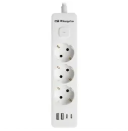 Regleta con Interruptor Orbegozo EN 3100 | 3 Tomas de Corriente | 2 USB | 2 USB Tipo-C | Cable 1.4m | Blanca