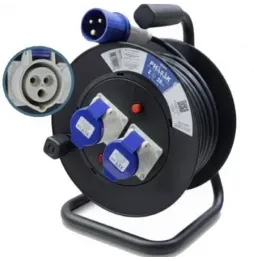 Regleta enrollable Phasak BN 3475 | 2 Enchufe industrial 2P+TT | Cable 25m | Negro y Azul