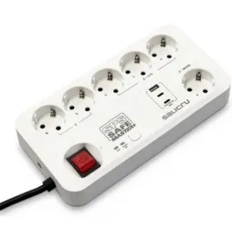 Regleta con interruptor Salicru SAFE MASTER+ | 5 Tomas de corriente | 1 Master | 2 USB Tipo-C | 1 USB | Cable 1.4m | Blanca