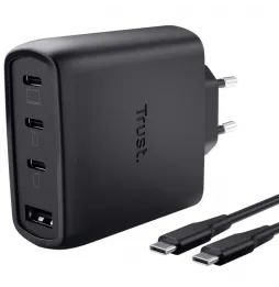 Cargador de Pared GaN Trust Maxo 65W 26067 | 3xUSB Tipo-C | 1xUSB | Incluye Cable USB Tipo-C | 65W