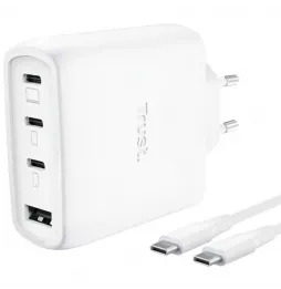Cargador de Pared GaN Trust Maxo 65W 26068 | 3xUSB Tipo-C | 1xUSB | Incluye Cable USB Tipo-C | 65W
