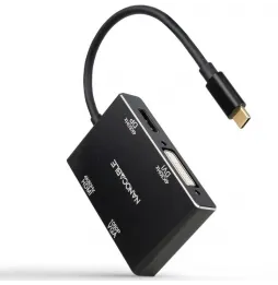 Conversor Nanocable 10.16.4307 | USB Tipo-C Macho - VGA Hembra | DVI Hembra | HDMI Hembra | DisplayPort Hembra | 10cm | Negro