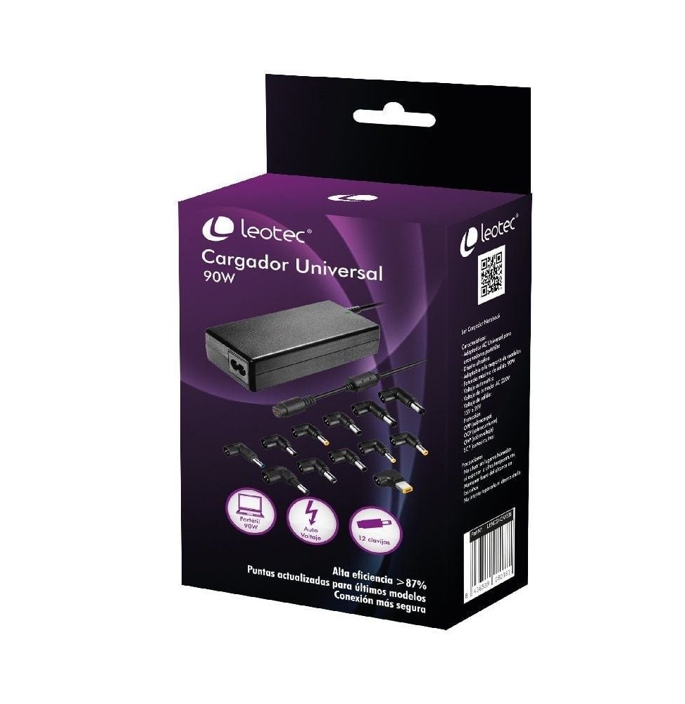 cargador de portatil leotec home 90w automatico 12 conectores voltaje 1520v