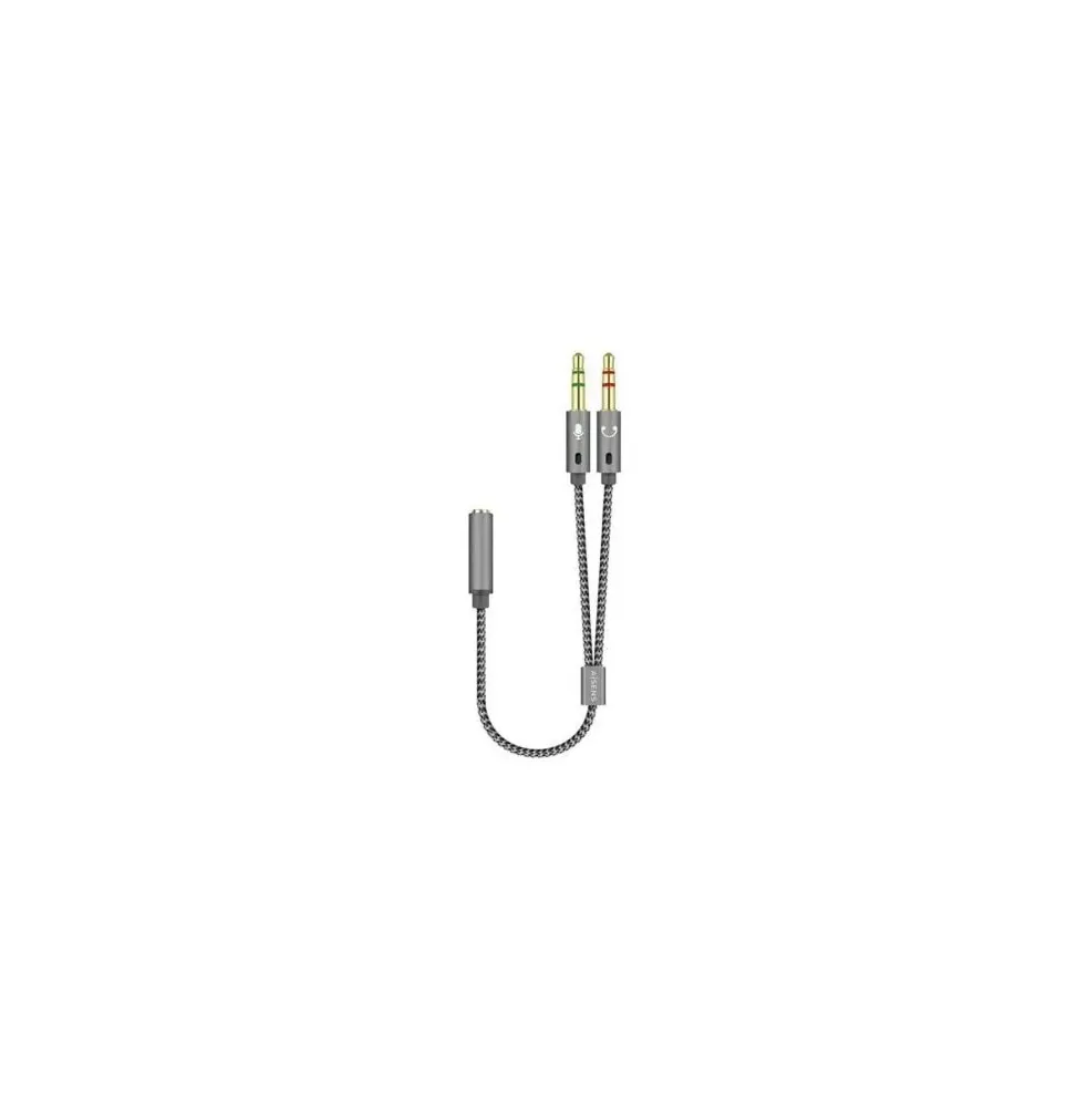 Cable estéreo aisens a128-0417/ jack 3.5 hembra - 2x jack 3.5 macho/ 25cm/ gris