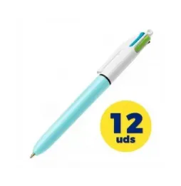 Caja de bolígrafos de tinta de aceite retráctil bic fashion 887777/ 12 unidades/ 4 colores de tinta/ cuerpo color azul pastel