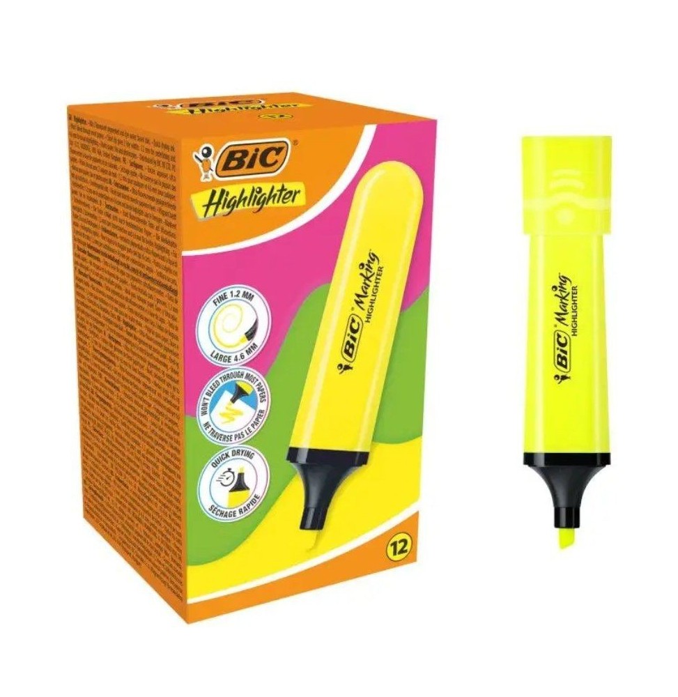 caja de marcadores fluorescentes bic highlighter flat neon 12 unidades amarillos caja de marcadores fluorescentes bic highlighter flat neon 12 unidades amarillos