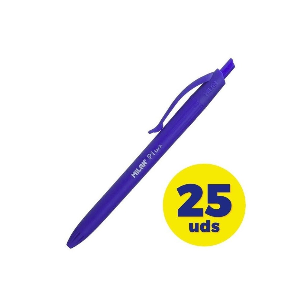 caja de boligrafos de tinta de aceite retractil milan p1 touch mln176510925 25 unidades azules