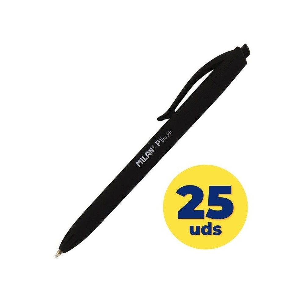 caja de boligrafos de tinta de aceite retractil milan p1 touch mln176511925 25 unidades negros