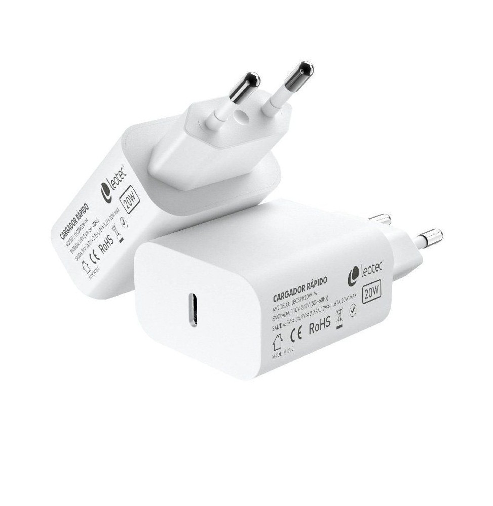 cargador de pared leotec lecsph20w1w 1xusb tipoc 20w