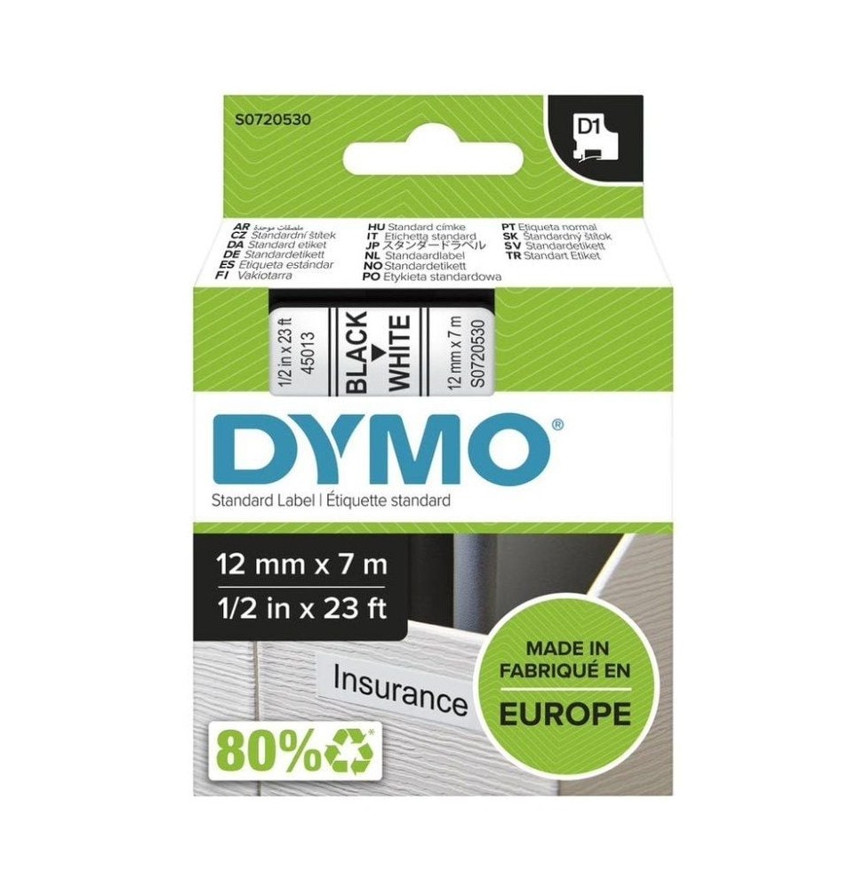 cinta rotuladora adhesiva de plastico dymo d1 45013 para label manager 12mm x 7m negrablanca