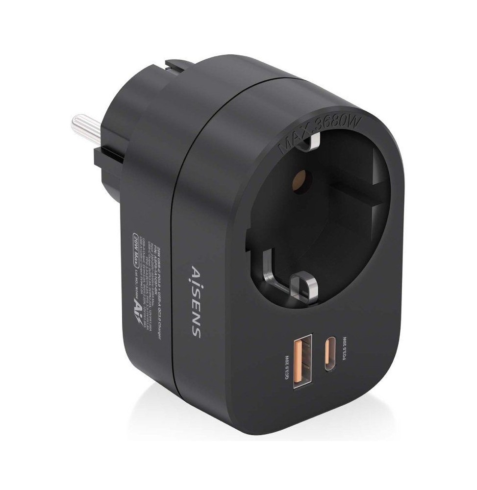 enchufe aisens asps1a1c07bk 1 toma de corriente 1 usb tipoc pd 1 usb negro