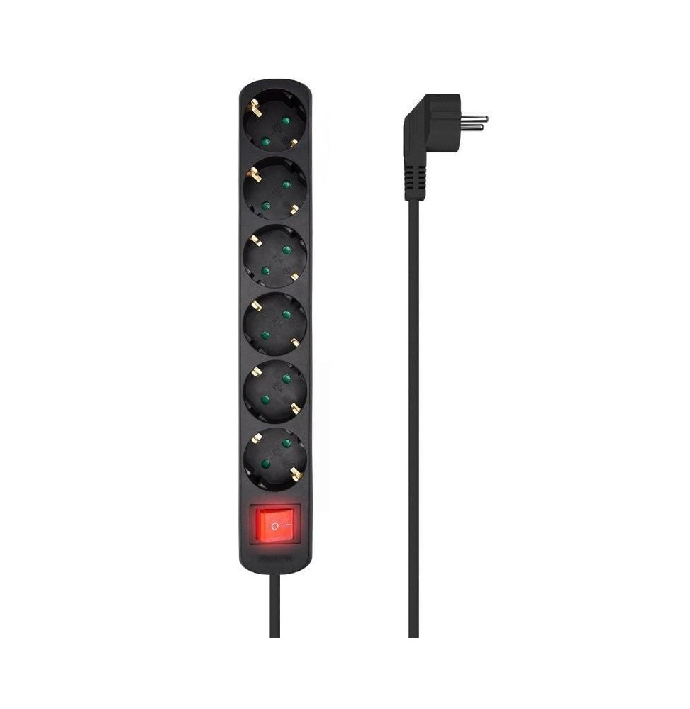 regleta con interruptor aisens a1540536 6 tomas de corriente cable 14m negro