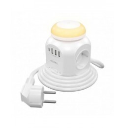 regleta con interruptor y luz nocturna aisens asps3a1cl01w 4 tomas de corriente 1 usb tipoc 3 usb cable 18m blanco