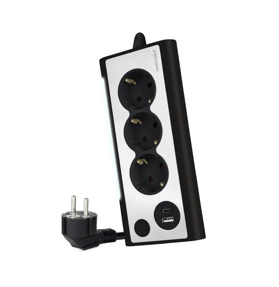 regleta con interruptor nanocable 10370013bk 3 tomas de corriente 1 usb 1 usb tipo c cable 15m negro