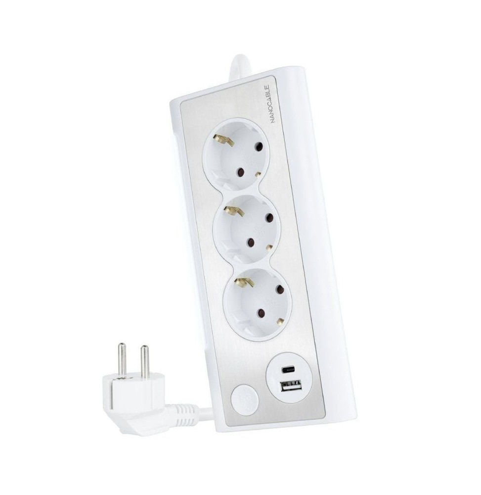regleta con interruptor nanocable 10370013w 3 tomas de corriente 1 usb 1 usb tipoc cable 15m blanca