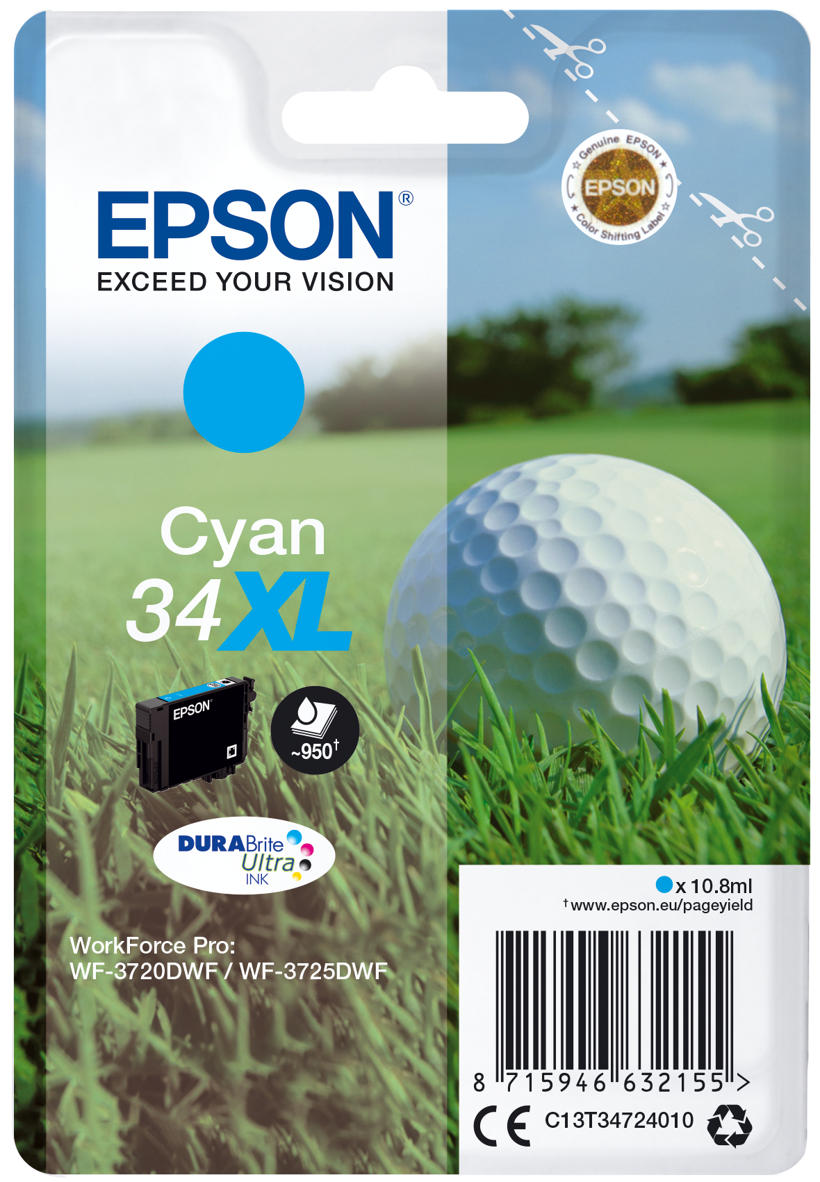 ÷ Tinta original epson t3472 xl cian c13t34724010 10.8ml