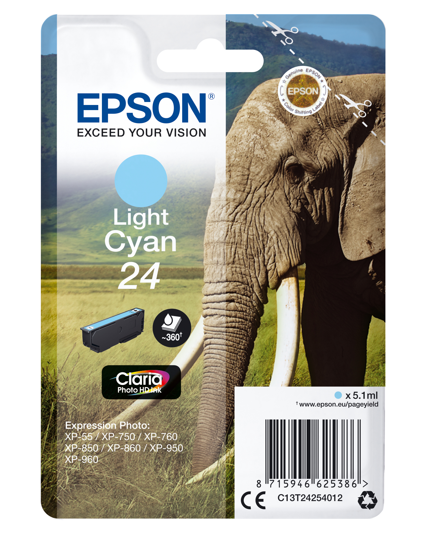 ÷ Tinta original epson t2425 cian claro c13t24254012 5.1ml