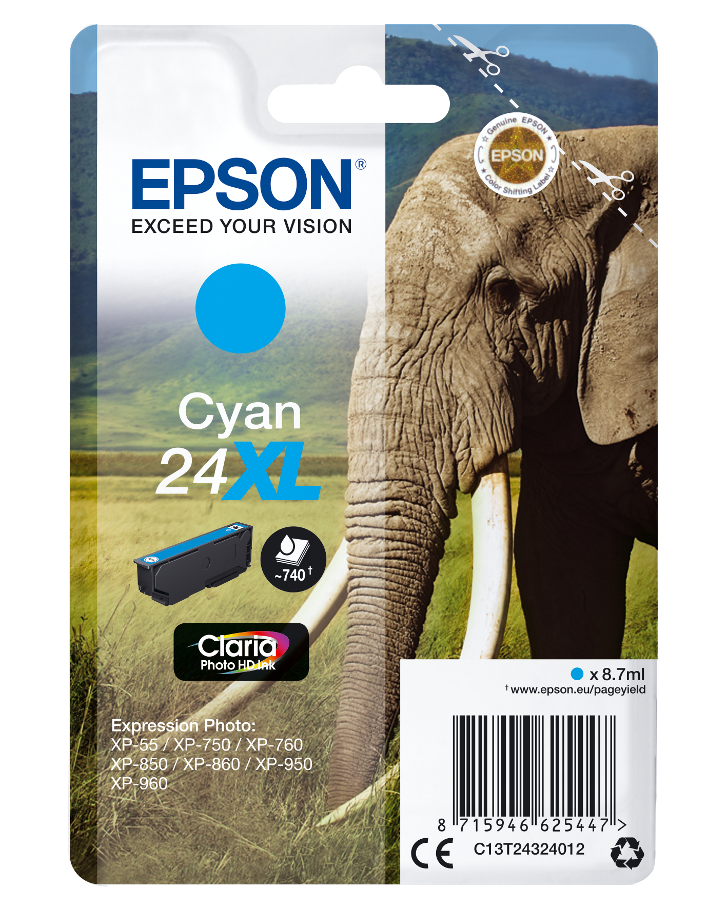 ÷ Tinta original epson t2432 xl cian c13t24324012 8.7ml