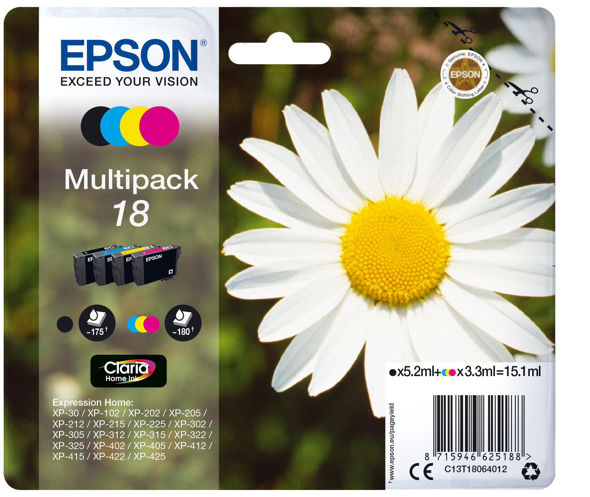 Tecnología Epson ÷ Tinta original t1806 multipack 4 colores c13t18064022 - con alarma