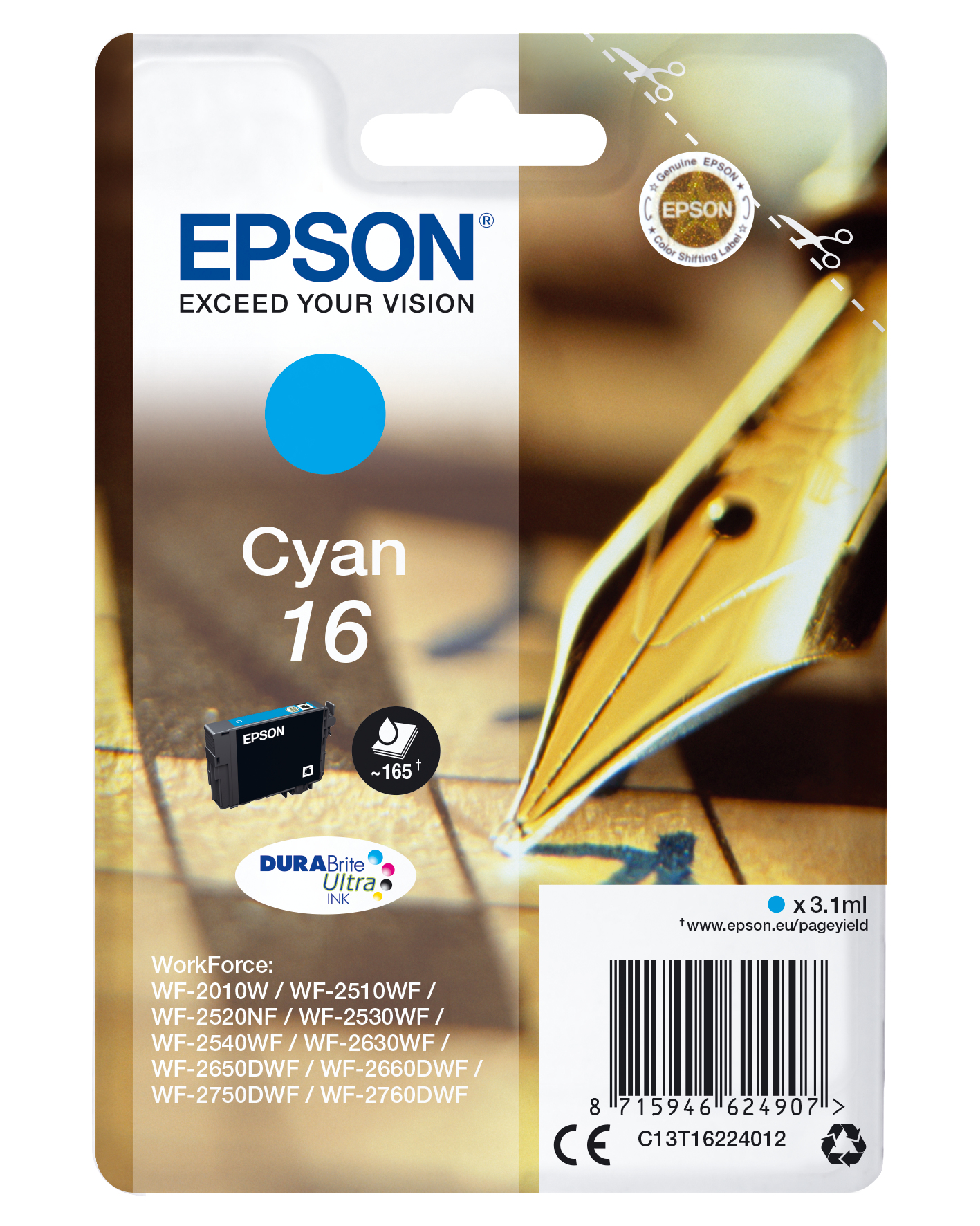 ÷ Tinta original epson t1622 cian c13t16224012 3.1ml