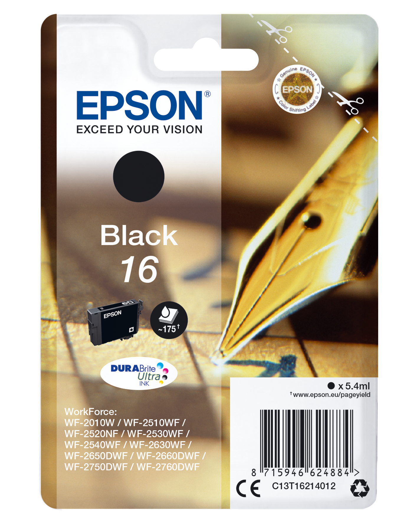 ÷ Tinta original epson t1621 negro c13t16214022 5.4ml - con alarma