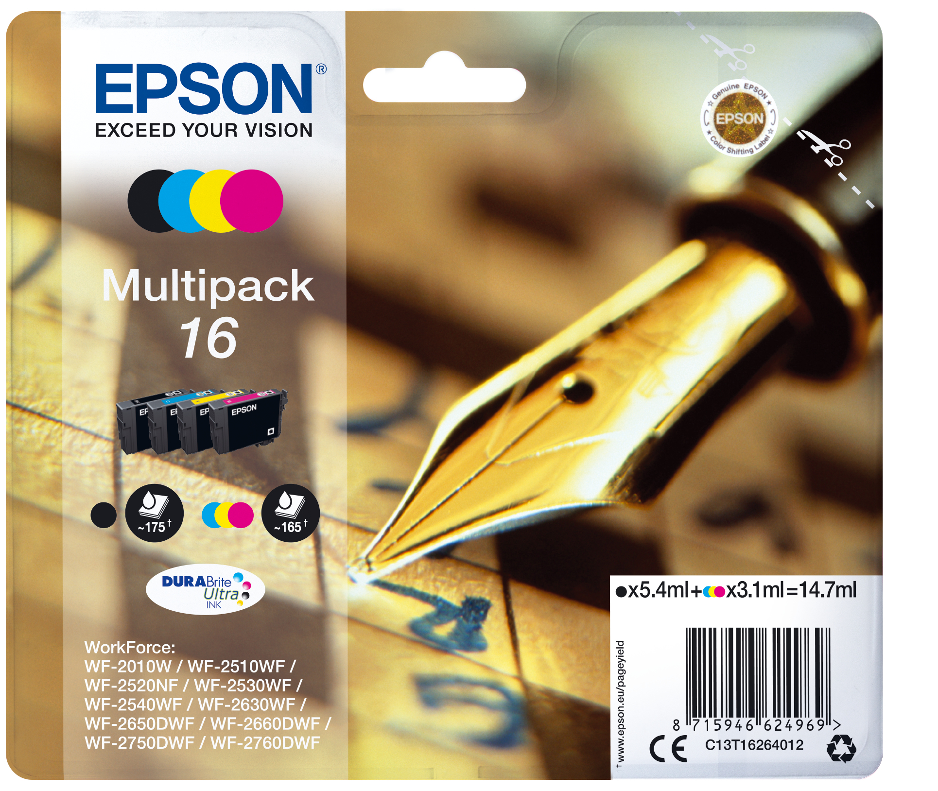 Epson ÷ Tinta original t1626 multipack 4 colores c13t16264022 - con alarma