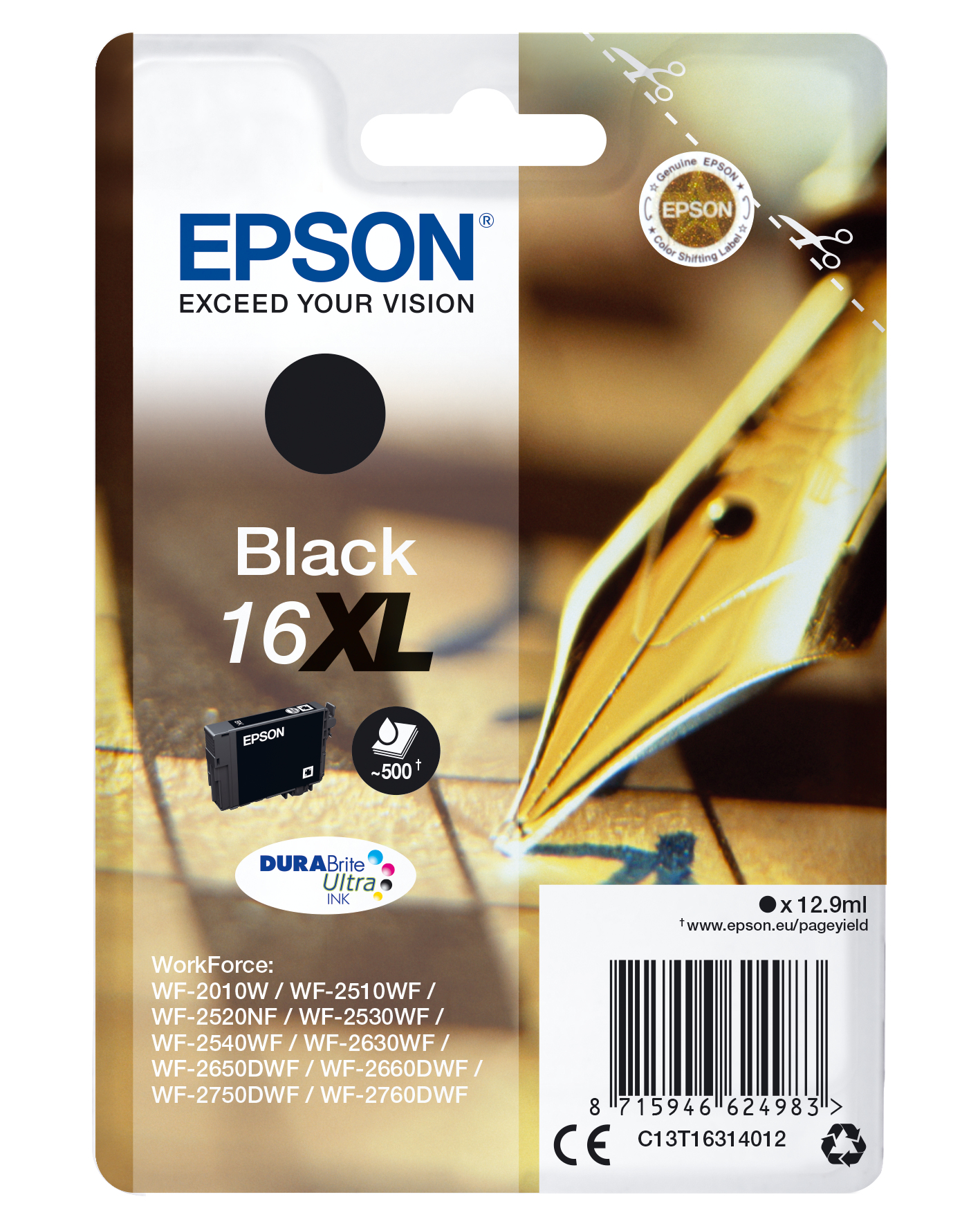 ÷ Tinta original epson t1631 xl negro c13t16314022 12.9ml - con alarma