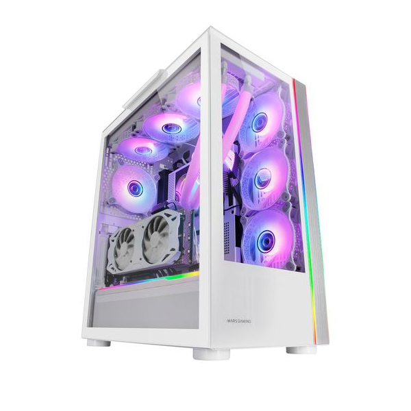 ÷ Caja e-atx mars gaming mc-ultra white doble linea argb frontal y lateral de cristal tem