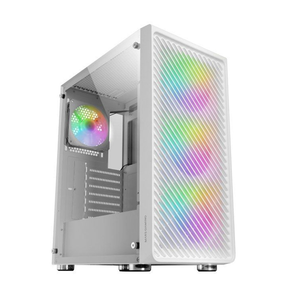 ÷ Caja atx mars gaming mc-f white frontal metal mesh 3 ventiladores argb 120mm +1 tra