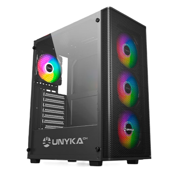 ÷ Caja atx unykach mir100 atx uk 511303 color negro panel lateral cristal templado 4v