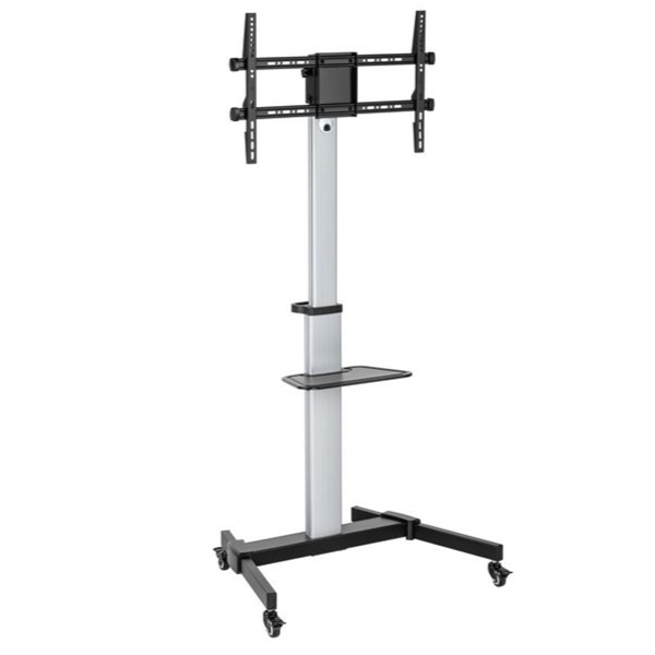 ÷ Soporte de suelo con ruedas equip para pantallas de 37-86\" color plata con estante max. vesa 600x400