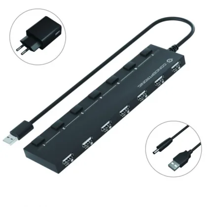 Conceptron ÷ Hub USB 2.0 conceptronic hubbies08 a 7xusb-a 2.0 con interruptores y alimentador