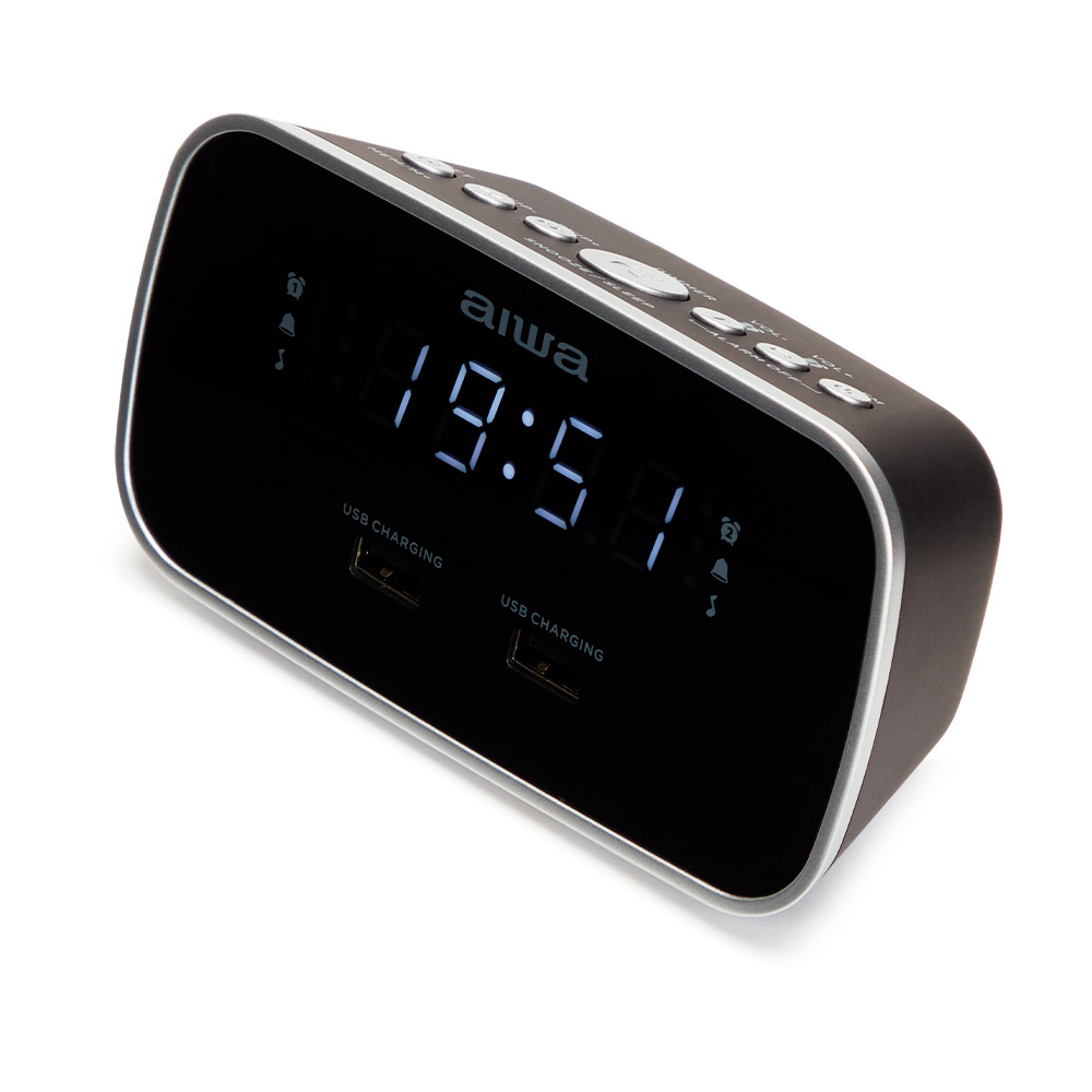 ÷ Radio despertador aiwa cru-19 black 2 puertos usb de carga 5v 2.4a