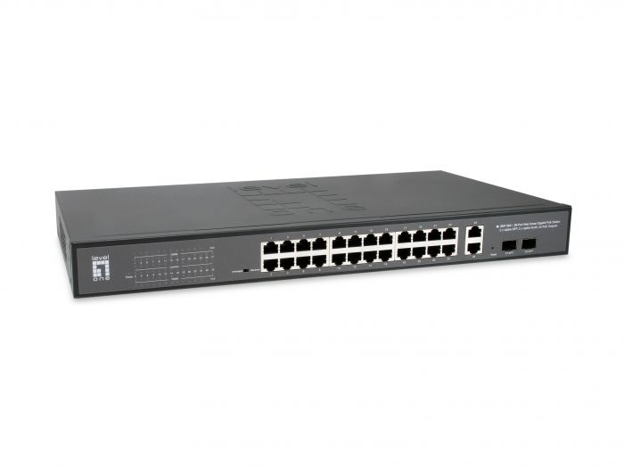 ÷ Switch level one gep-2841 poe websmart 24p 10/100/1000 poe 375w + 2 uplink sfp + 2 uplink rj45