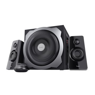 ÷ Altavoces 2.1 trust tytan subwoofer de madera, mando a distancia potencia salida 60w rms negro*