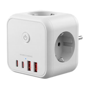÷ Powercube mars gaming md-cube20w 4 usb 3 tomas de corriente. regleta color blanco