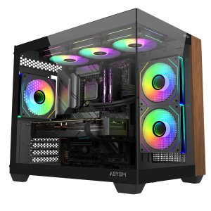 ÷ Caja microatx abysm sava 285c gpu 410mm 1x3.5 2x2.5 usb-c 3.2 sin fuente negro madera