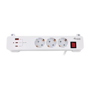 ÷ Regleta alimentacion equip 245556 con abrazadera 3 tomas schuko 2xusb-c 1xusb-a 20w blanco