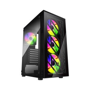 ÷ Caja atx fsp cmt192 cristal templado 4 ventiladores rgb fijo disipador max 160mm gpu max 285mm negro