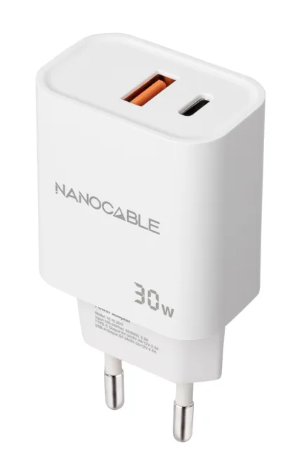 Nanocable USB - c - pd + USB - a - qc 30w blanco