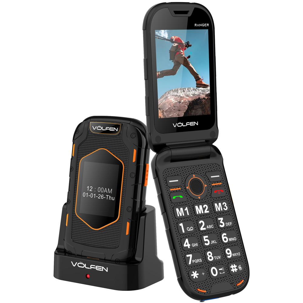 Telefono movil volfen ranger tipo concha negro - amarillo base de carga