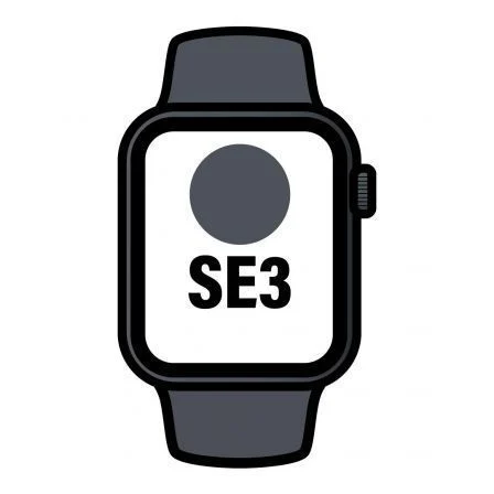 Apple Watch SE3/ GPS/ 44mm/ Caja de Aluminio Medianoche/ Correa Deportiva Negra M/L